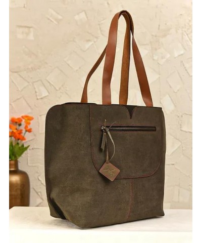 Women's Oversized Dark Brown Handcrafted Genuine Leather Tote Bag $56.70 Totes