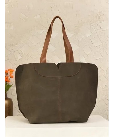 Women's Oversized Dark Brown Handcrafted Genuine Leather Tote Bag $56.70 Totes