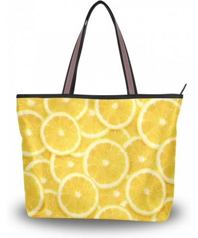 QMXO Summer Fruit Yellow Lemon Print Handbags and Purse for Women Tote Bag Large Capacity Top Handle Shopper Shoulder Bag $9....