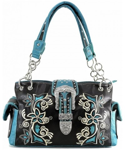 Embroidery Floral Silver Cross Concealed Carry Handbag Purse Wallet Dark Brown Turquoise Handbag $24.81 Shoulder Bags