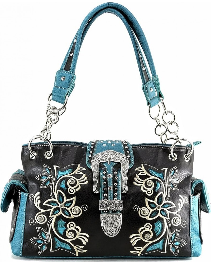 Embroidery Floral Silver Cross Concealed Carry Handbag Purse Wallet Dark Brown Turquoise Handbag $24.81 Shoulder Bags