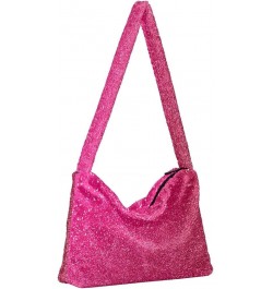 Gradient Color Women Designer Hobo Bags, Furry Tote Women Single Shoulder Bag Hot Pink Glitter $8.82 Totes