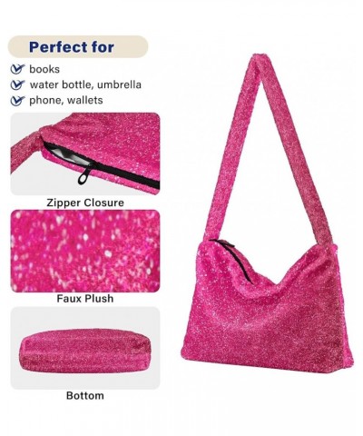 Gradient Color Women Designer Hobo Bags, Furry Tote Women Single Shoulder Bag Hot Pink Glitter $8.82 Totes