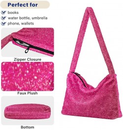 Gradient Color Women Designer Hobo Bags, Furry Tote Women Single Shoulder Bag Hot Pink Glitter $8.82 Totes