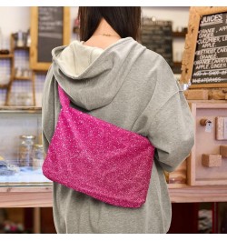 Gradient Color Women Designer Hobo Bags, Furry Tote Women Single Shoulder Bag Hot Pink Glitter $8.82 Totes