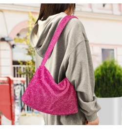 Gradient Color Women Designer Hobo Bags, Furry Tote Women Single Shoulder Bag Hot Pink Glitter $8.82 Totes