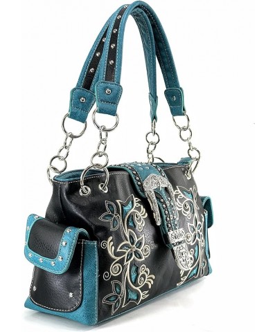 Embroidery Floral Silver Cross Concealed Carry Handbag Purse Wallet Dark Brown Turquoise Handbag $24.81 Shoulder Bags