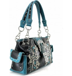 Embroidery Floral Silver Cross Concealed Carry Handbag Purse Wallet Dark Brown Turquoise Handbag $24.81 Shoulder Bags