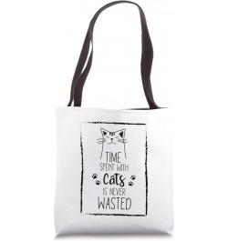 Time Spent With Cats is Never Wasted Funny Retro Cat Mom Tote Bag $13.50 Totes