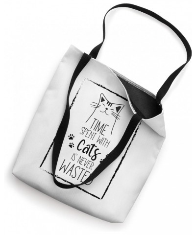 Time Spent With Cats is Never Wasted Funny Retro Cat Mom Tote Bag $13.50 Totes