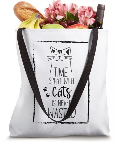 Time Spent With Cats is Never Wasted Funny Retro Cat Mom Tote Bag $13.50 Totes