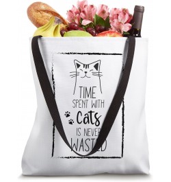 Time Spent With Cats is Never Wasted Funny Retro Cat Mom Tote Bag $13.50 Totes