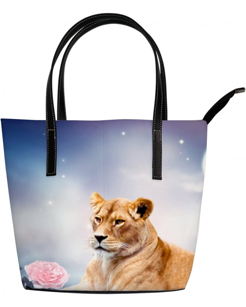 Shoulder Bag Tote Bags for Women African Lion Leather Shopper Work Handbags Large Casual Bag $27.25 Totes