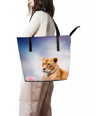 Shoulder Bag Tote Bags for Women African Lion Leather Shopper Work Handbags Large Casual Bag $27.25 Totes