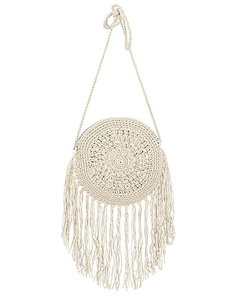 Women Crochet Fringed Shoulder Bag Cotton Tassel Crossbody Bag Hippie Beach Purse Off-white $12.29 Shoulder Bags