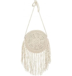 Women Crochet Fringed Shoulder Bag Cotton Tassel Crossbody Bag Hippie Beach Purse Off-white $12.29 Shoulder Bags