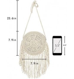 Women Crochet Fringed Shoulder Bag Cotton Tassel Crossbody Bag Hippie Beach Purse Off-white $12.29 Shoulder Bags