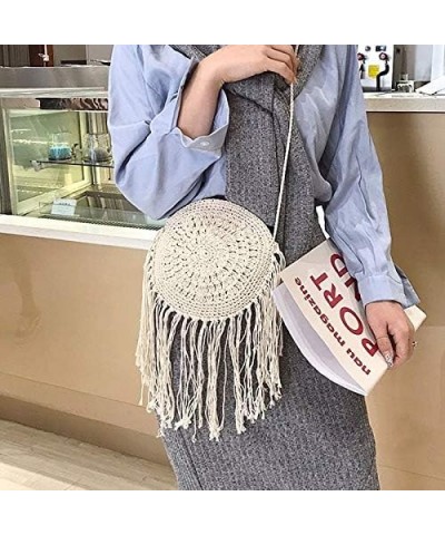 Women Crochet Fringed Shoulder Bag Cotton Tassel Crossbody Bag Hippie Beach Purse Off-white $12.29 Shoulder Bags