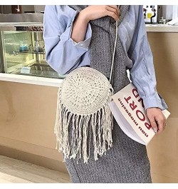 Women Crochet Fringed Shoulder Bag Cotton Tassel Crossbody Bag Hippie Beach Purse Off-white $12.29 Shoulder Bags