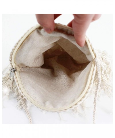 Women Crochet Fringed Shoulder Bag Cotton Tassel Crossbody Bag Hippie Beach Purse Off-white $12.29 Shoulder Bags