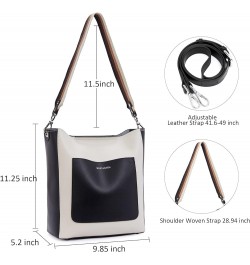 Women Leather Bucket Handbag Leather Purses Hobo Bags Large White+black (Genuine Leather) $50.96 Totes