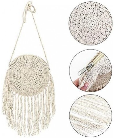 Women Crochet Fringed Shoulder Bag Cotton Tassel Crossbody Bag Hippie Beach Purse Off-white $12.29 Shoulder Bags