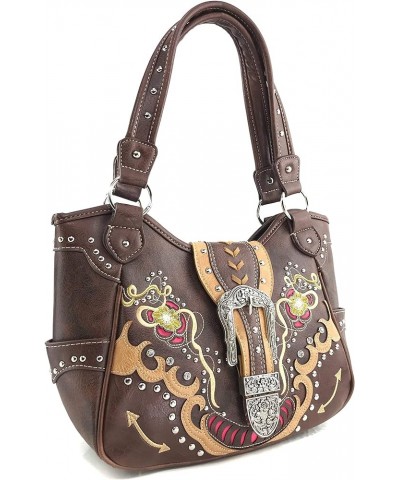 Floral Poppy Buckle Western Women Conceal Carry Tote Handbag Purse Set Brown Gold $28.88 Totes