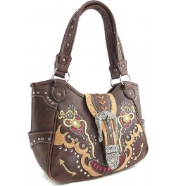 Floral Poppy Buckle Western Women Conceal Carry Tote Handbag Purse Set Brown Gold $28.88 Totes