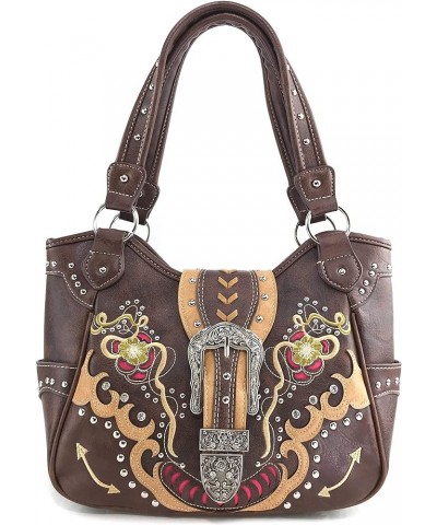 Floral Poppy Buckle Western Women Conceal Carry Tote Handbag Purse Set Brown Gold $28.88 Totes