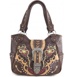 Floral Poppy Buckle Western Women Conceal Carry Tote Handbag Purse Set Brown Gold $28.88 Totes