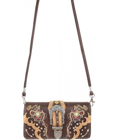 Floral Poppy Buckle Western Women Conceal Carry Tote Handbag Purse Set Brown Gold $28.88 Totes