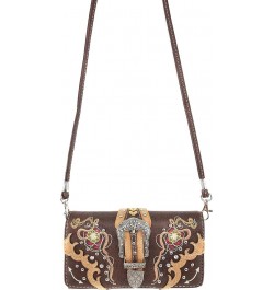 Floral Poppy Buckle Western Women Conceal Carry Tote Handbag Purse Set Brown Gold $28.88 Totes