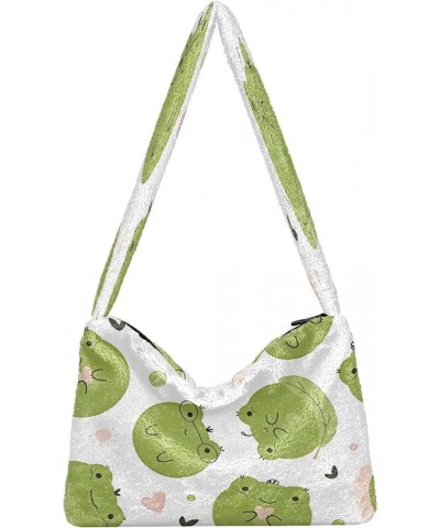 Cute Llama Floral Women Designer Hobo Bags, Fuzzy Tote Shoulder Handbags Funny Cute Frogs $11.54 Totes