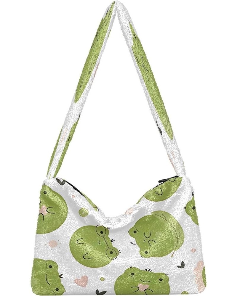 Cute Llama Floral Women Designer Hobo Bags, Fuzzy Tote Shoulder Handbags Funny Cute Frogs $11.54 Totes