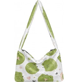 Cute Llama Floral Women Designer Hobo Bags, Fuzzy Tote Shoulder Handbags Funny Cute Frogs $11.54 Totes