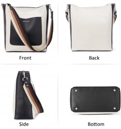 Women Leather Bucket Handbag Leather Purses Hobo Bags Large White+black (Genuine Leather) $50.96 Totes