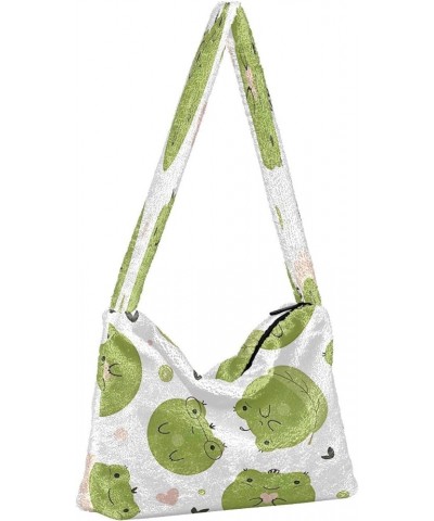 Cute Llama Floral Women Designer Hobo Bags, Fuzzy Tote Shoulder Handbags Funny Cute Frogs $11.54 Totes