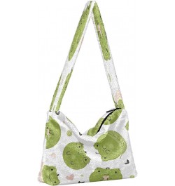 Cute Llama Floral Women Designer Hobo Bags, Fuzzy Tote Shoulder Handbags Funny Cute Frogs $11.54 Totes