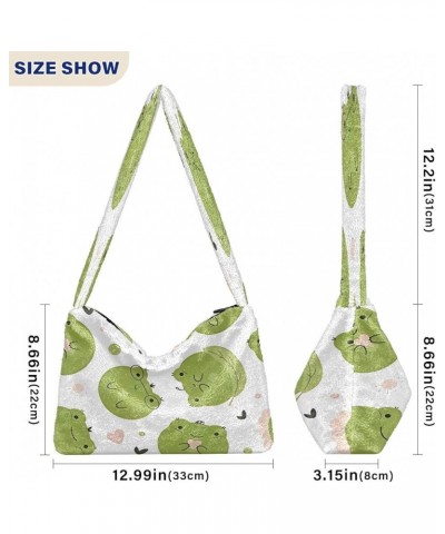 Cute Llama Floral Women Designer Hobo Bags, Fuzzy Tote Shoulder Handbags Funny Cute Frogs $11.54 Totes