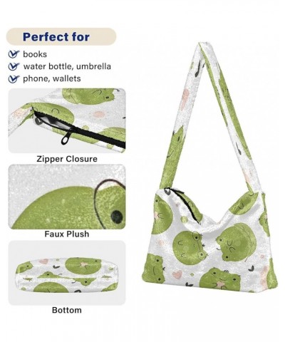 Cute Llama Floral Women Designer Hobo Bags, Fuzzy Tote Shoulder Handbags Funny Cute Frogs $11.54 Totes