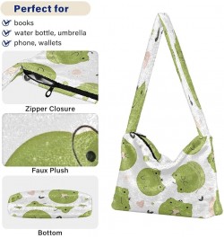 Cute Llama Floral Women Designer Hobo Bags, Fuzzy Tote Shoulder Handbags Funny Cute Frogs $11.54 Totes