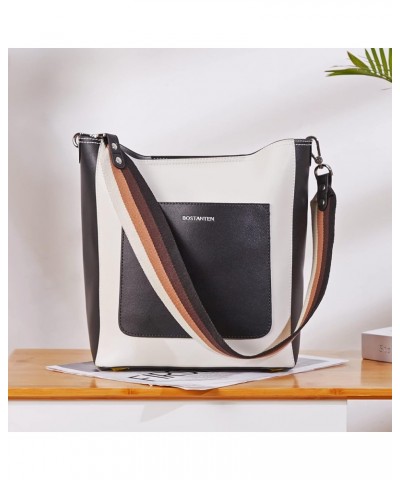 Women Leather Bucket Handbag Leather Purses Hobo Bags Large White+black (Genuine Leather) $50.96 Totes