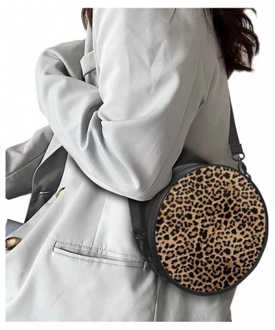 Womens Girls Top-Handle Handbag Casual Round Purse Zipper PU Leather Satchel with Adjustablle Straps Leopard Print $14.83 Sho...