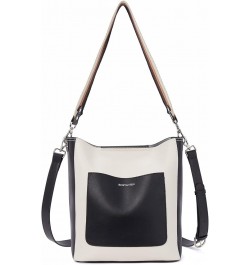 Women Leather Bucket Handbag Leather Purses Hobo Bags Large White+black (Genuine Leather) $50.96 Totes