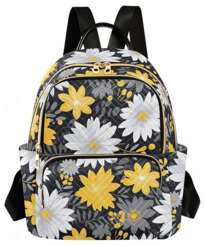 White Yellow Gray Daisy Floral Backpack Purse for Women Small Travel Bag Fashion Daypack M 202a1971 M(11.4"x6.1"x14.17") 202a...