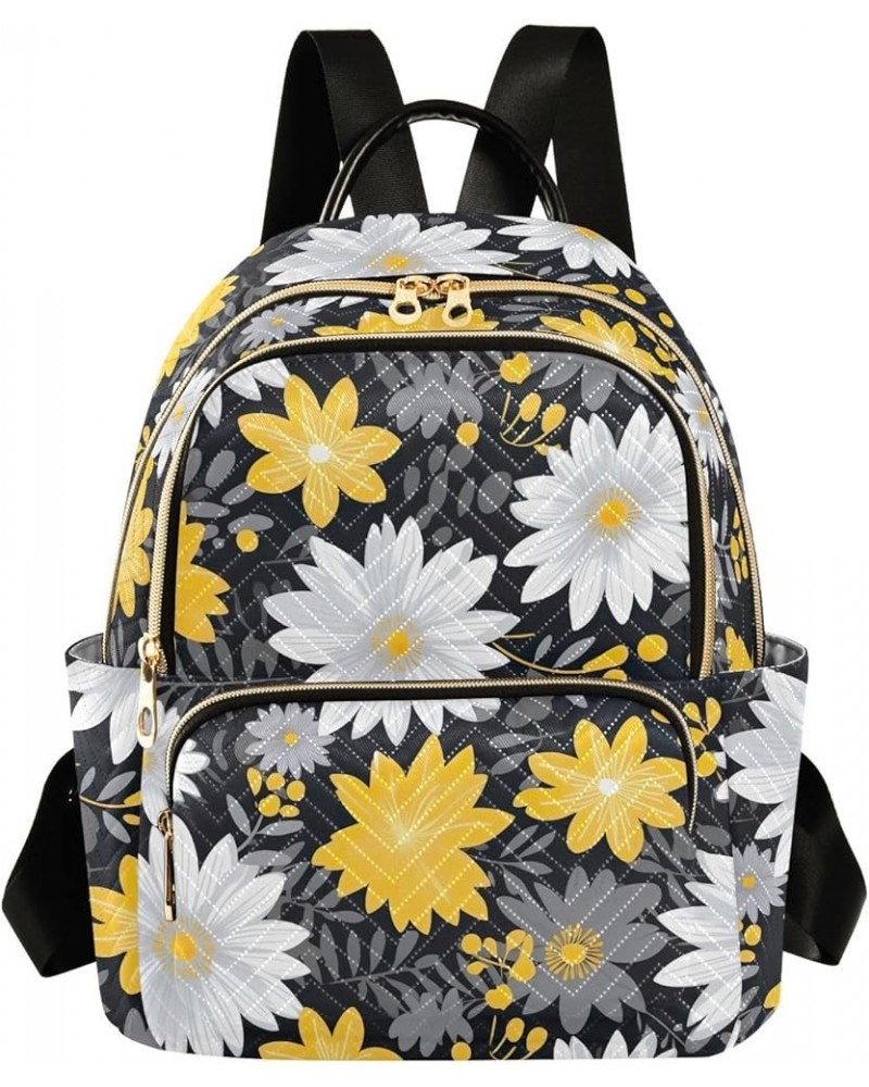 White Yellow Gray Daisy Floral Backpack Purse for Women Small Travel Bag Fashion Daypack M 202a1971 M(11.4"x6.1"x14.17") 202a...