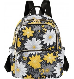 White Yellow Gray Daisy Floral Backpack Purse for Women Small Travel Bag Fashion Daypack M 202a1971 M(11.4"x6.1"x14.17") 202a...