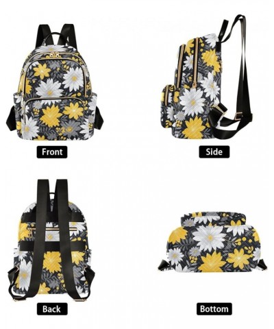 White Yellow Gray Daisy Floral Backpack Purse for Women Small Travel Bag Fashion Daypack M 202a1971 M(11.4"x6.1"x14.17") 202a...