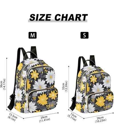 White Yellow Gray Daisy Floral Backpack Purse for Women Small Travel Bag Fashion Daypack M 202a1971 M(11.4"x6.1"x14.17") 202a...