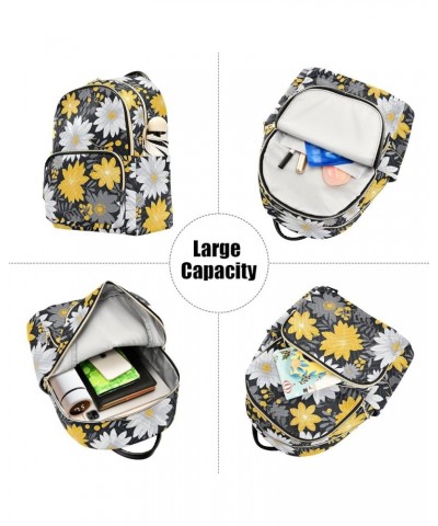 White Yellow Gray Daisy Floral Backpack Purse for Women Small Travel Bag Fashion Daypack M 202a1971 M(11.4"x6.1"x14.17") 202a...